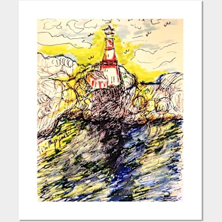 Lighthouse and the ocean Posters and Art